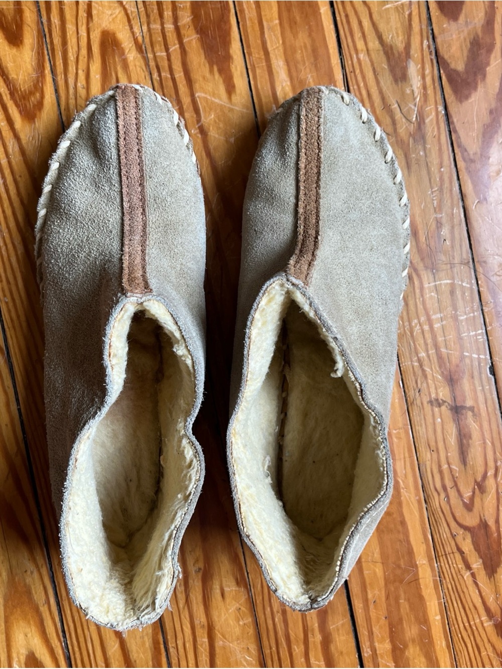 Vintage Moccasin Bootie Slippers Women's Fit size 7 Tan Suede Leather Handmade